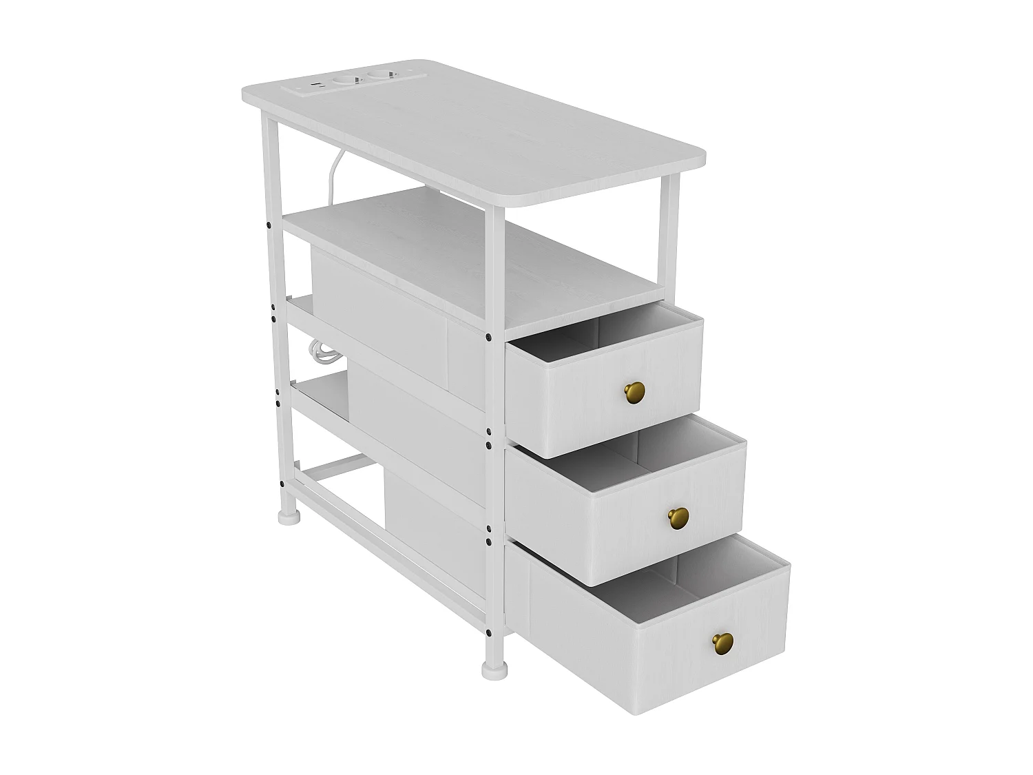 Commode étroite à 3 tiroirs, table de chevet avec fonction de chargement et bande lumineuse, table d'appoint avec tiroirs, 30 x 60 x 62 cm,Blanc