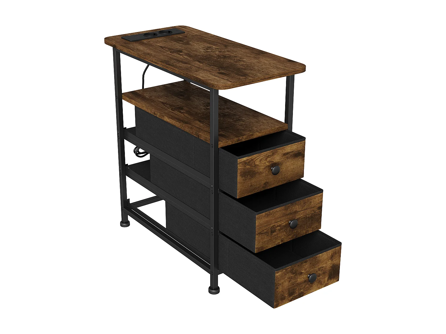 Commode étroite à 3 tiroirs, table de chevet avec fonction de chargement et bande lumineuse, table d'appoint avec tiroirs, 30 x 60 x 62 cm, Tigré