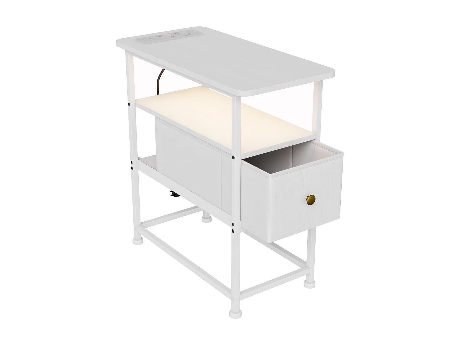 Commode étroite, table de chevet avec fonction de chargement et bande lumineuse, table d'appoint avec tiroirs, 30 x 60 x 62 cm,Blanc
