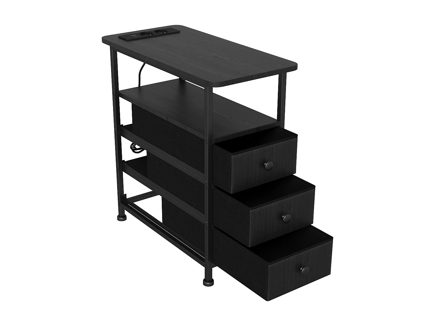 Commode étroite 3 tiroirs, table de chevet avec fonction de chargement et bande lumineuse, table d'appoint avec tiroirs, 30 x 60 x 62 cm,Noir