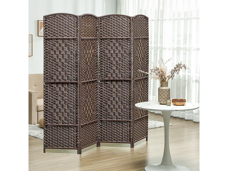 Paravent intérieur en bois 4 panneaux 180 x 180 cm séparateur de pièce pliable bois marron