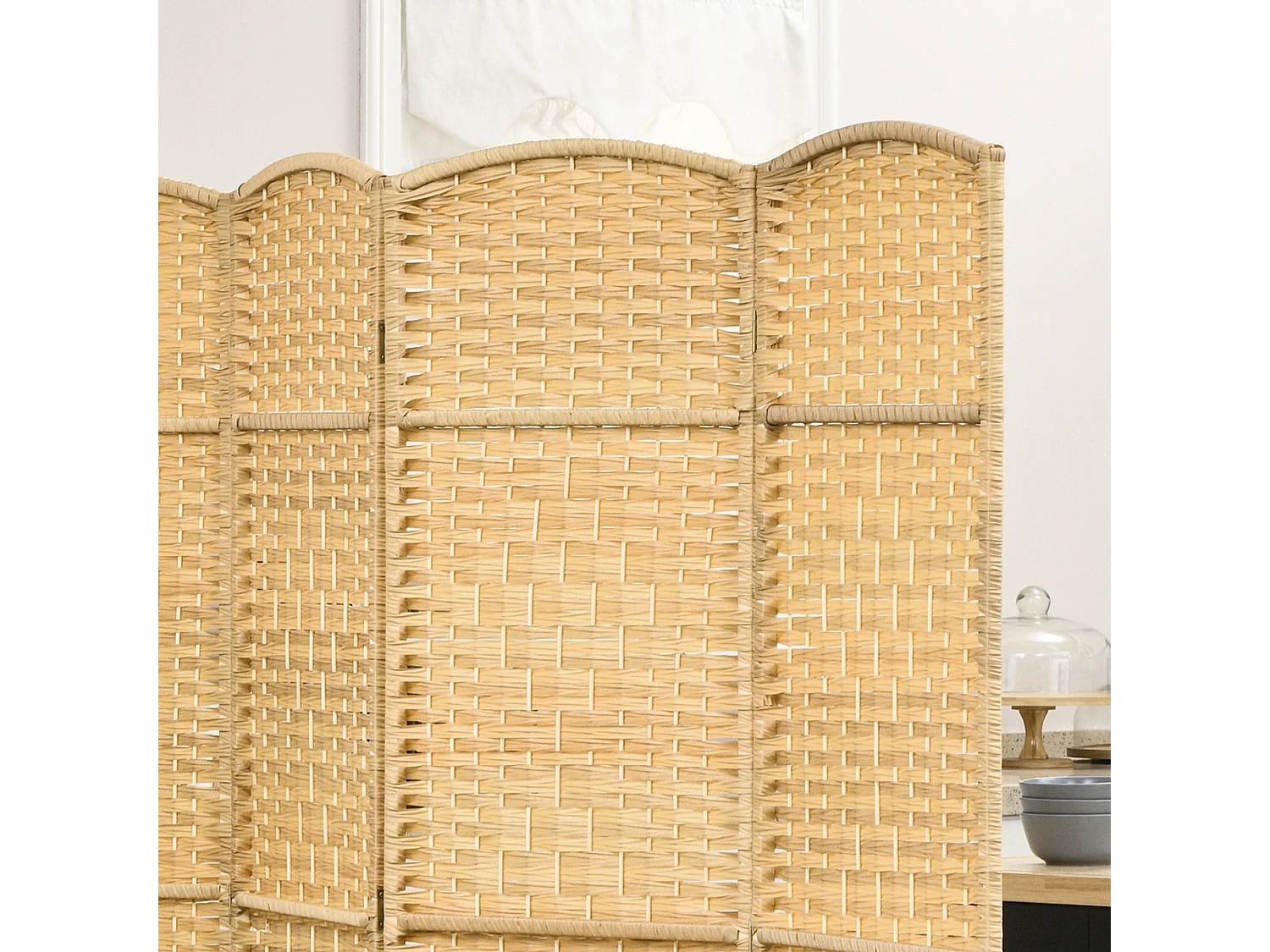 Paravent intérieur en bois 4 panneaux 180 x 180 cm séparateur de pièce pliable bois naturel