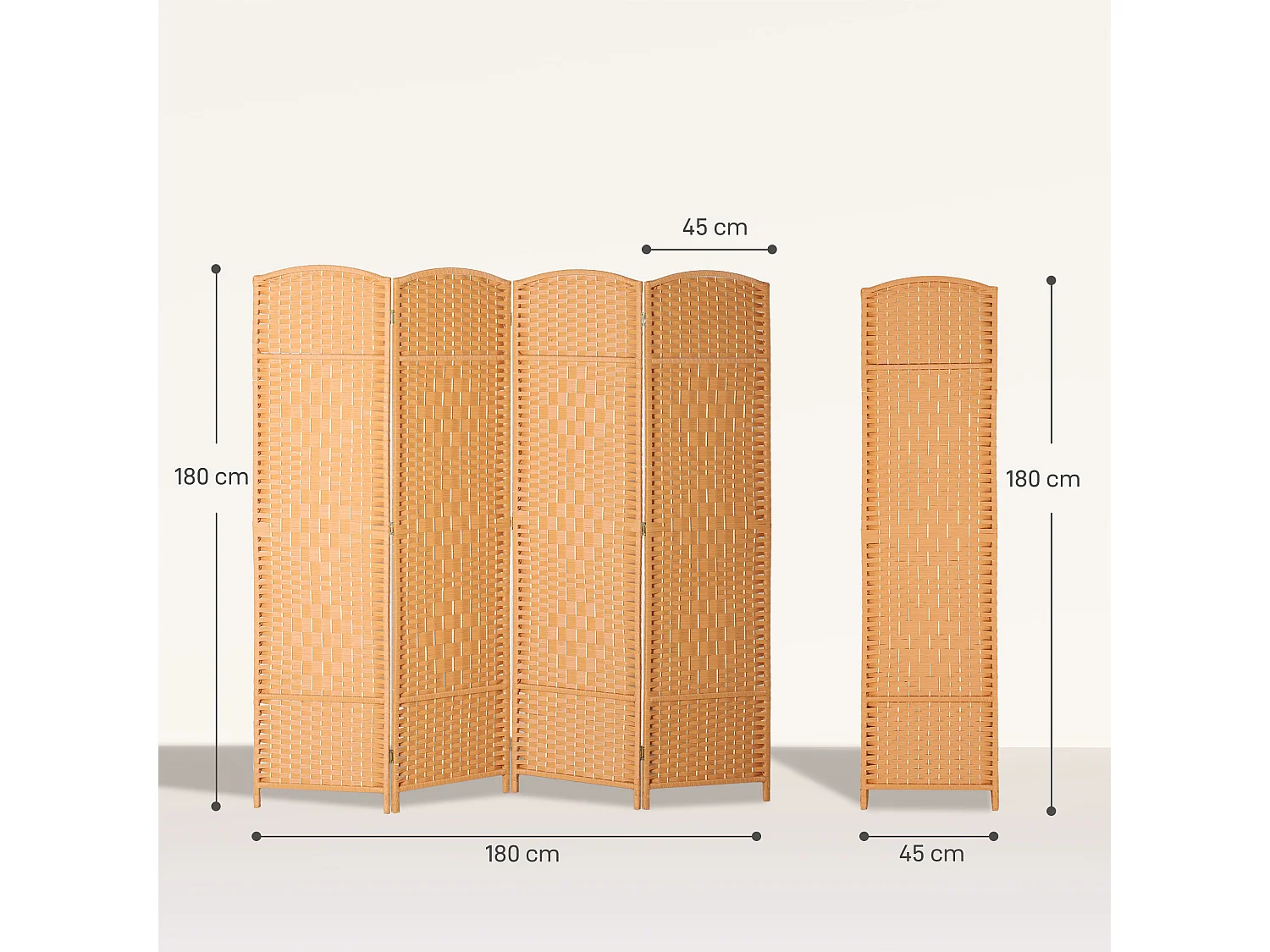 Paravent intérieur en bois 4 panneaux 180 x 180 cm séparateur de pièce pliable bois orangé