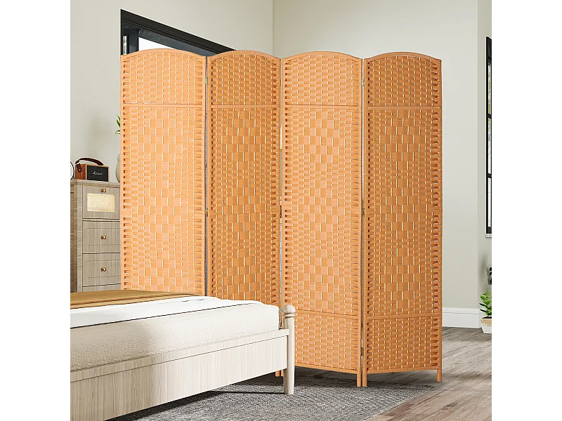 Paravent intérieur en bois 4 panneaux 180 x 180 cm séparateur de pièce pliable bois orangé