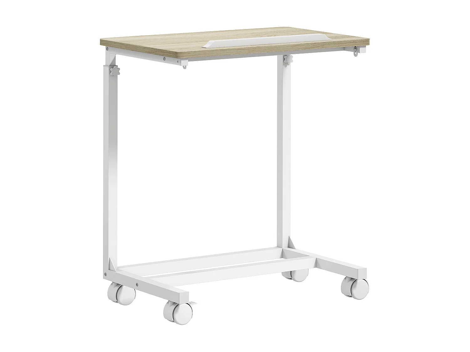 Table de lit mobile - table pour ordinateur portable - hauteur réglable, plateau inclinable - métal blanc effet bois