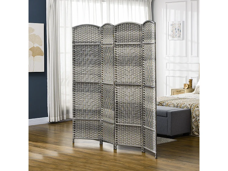 Paravent intérieur en bois 4 panneaux 180 x 180 cm séparateur de pièce pliable bois gris