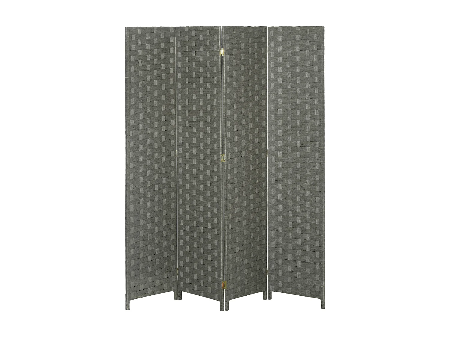 Paravent intérieur 4 panneaux pliables séparateur de pièce bois de pin fibres de papier tressé gris