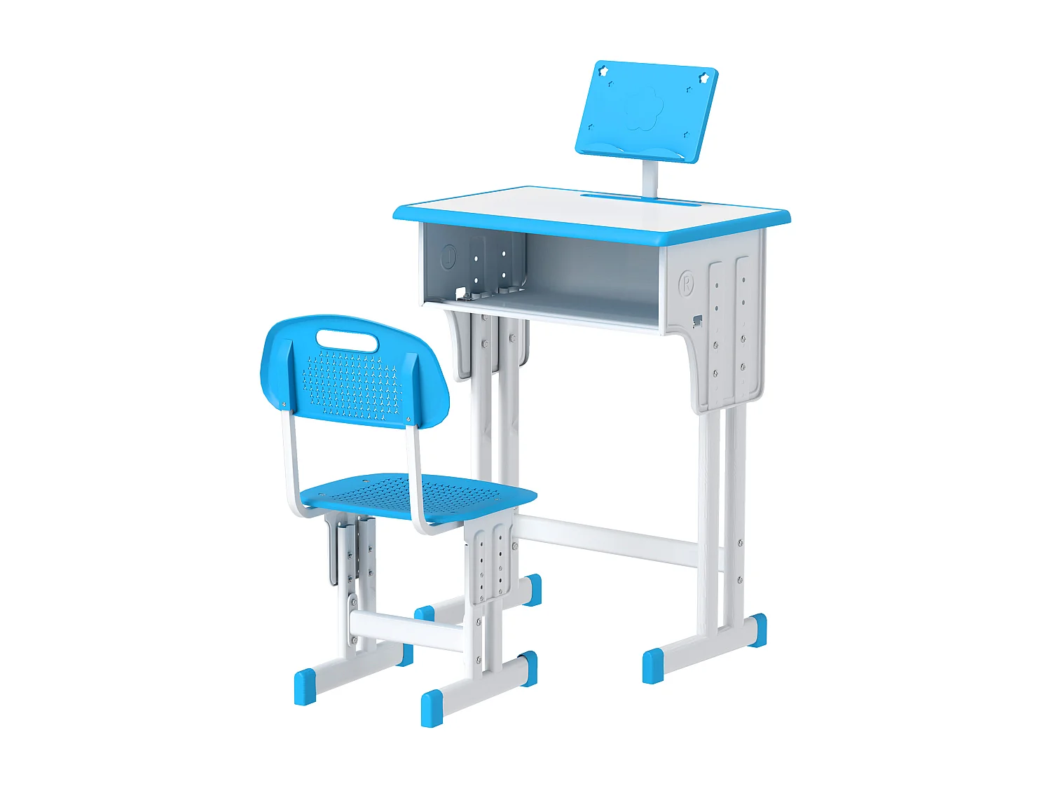 Bureau enfant avec chaise - ensemble bureau et chaise réglable - support de lecture, case - bleu blanc