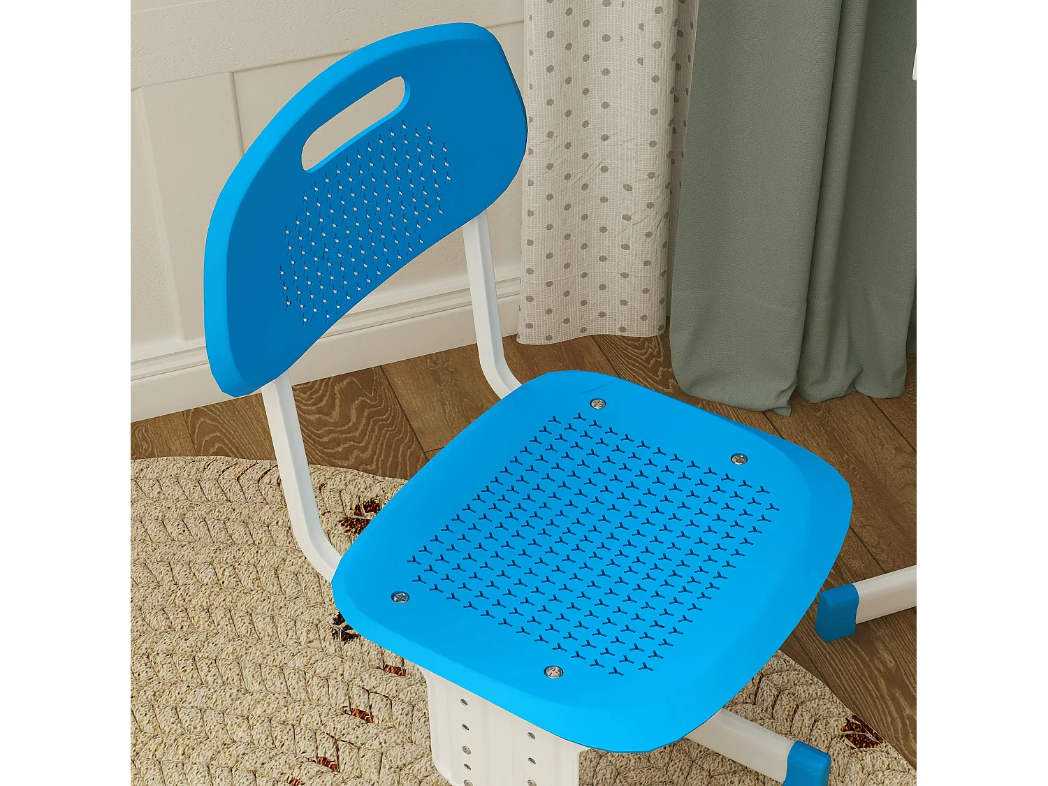 Bureau enfant avec chaise - ensemble bureau et chaise réglable - support de lecture, case - bleu blanc