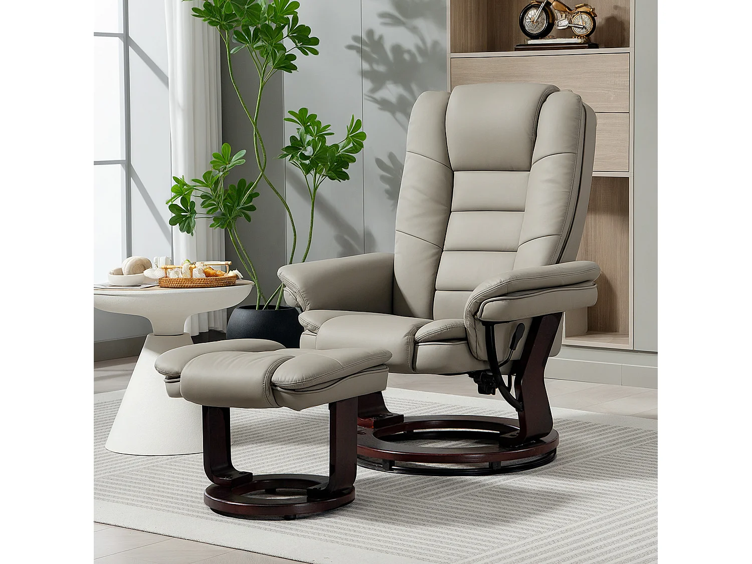 Fauteuil de relaxation inclinable pivotant avec repose-pied PU grège