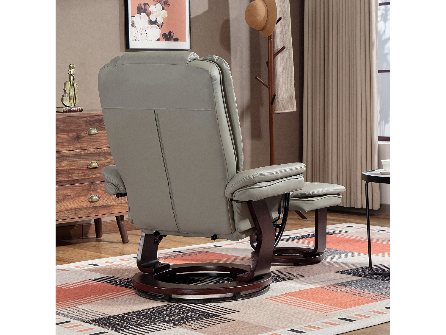 Fauteuil de relaxation inclinable pivotant avec repose-pied PU grège