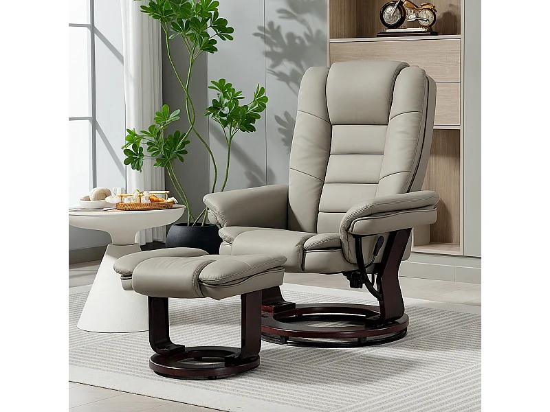 Fauteuil de relaxation inclinable pivotant avec repose-pied PU grège