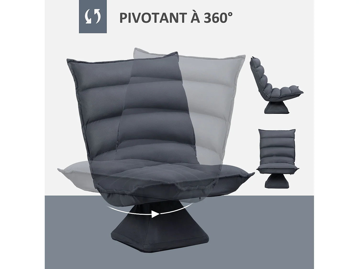 Fauteuil relax pivotant inclinaison réglable 5 niveaux tissu velours microfibre anthracite