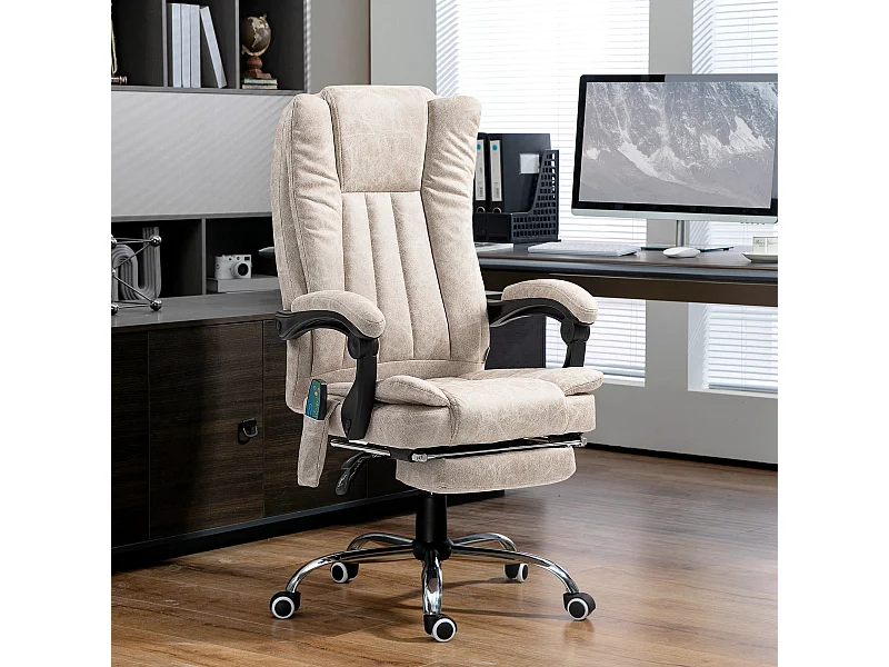 Fauteuil de bureau direction massant chauffant hauteur réglable dossier inclinable repose-pied revêtement synthétique sable
