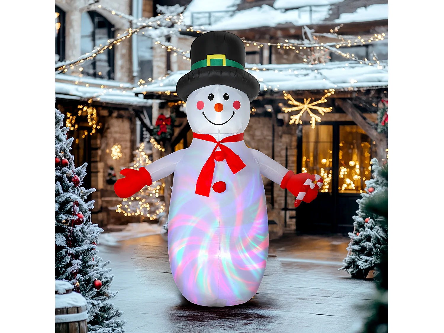 Bonhomme de neige gonflable LED Noël H.240cm matériel fixation et souffleur inclus