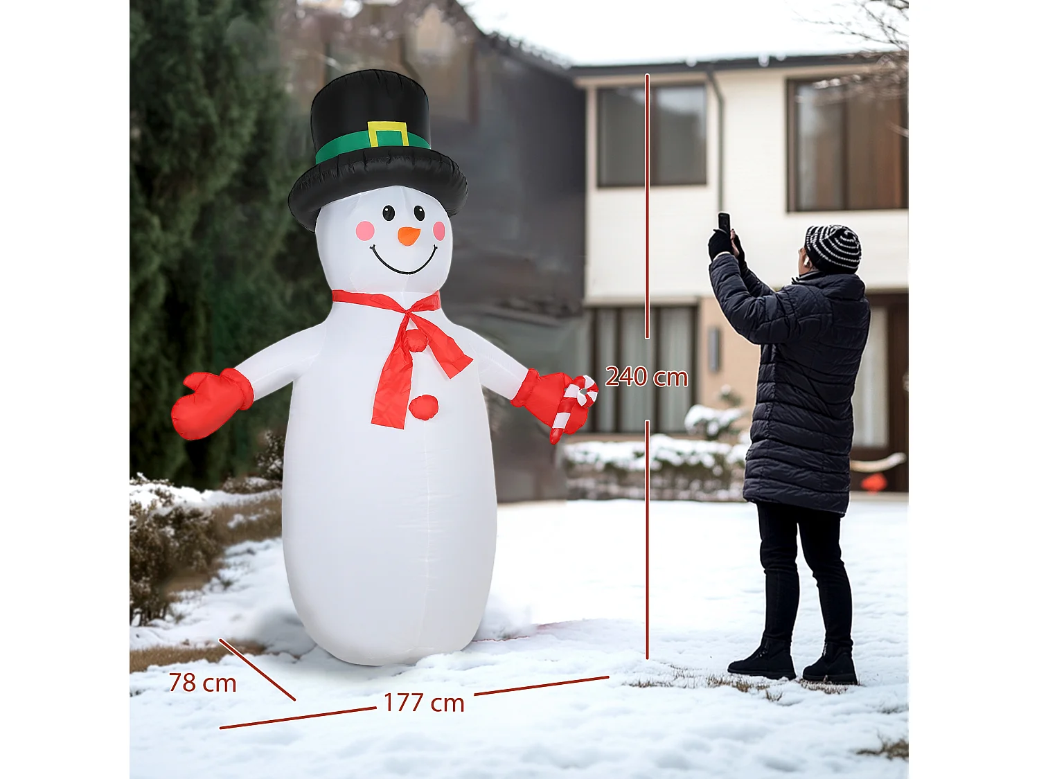 Bonhomme de neige gonflable LED Noël H.240cm matériel fixation et souffleur inclus