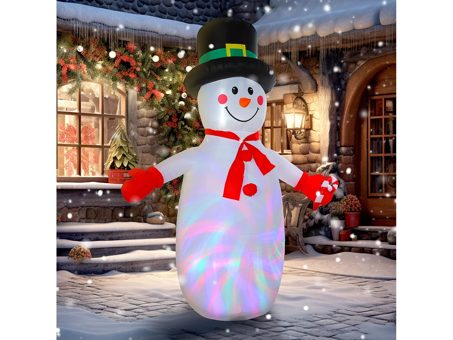 Bonhomme de neige gonflable LED Noël H.240cm matériel fixation et souffleur inclus