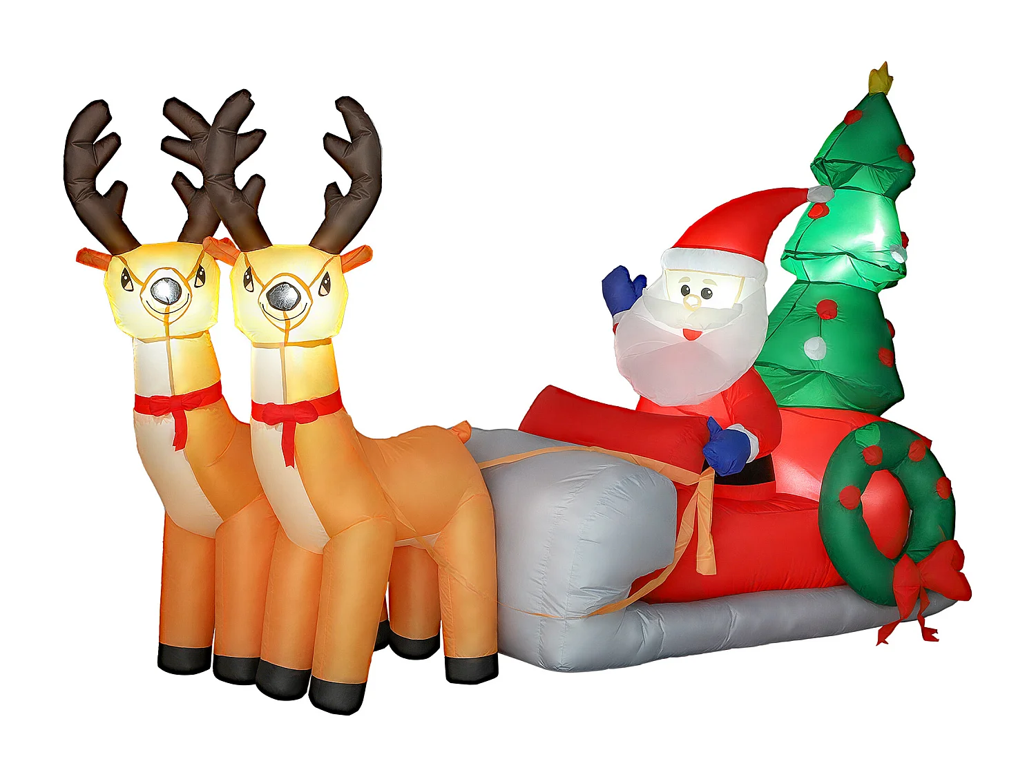 Traîneau Père Noël gonflable LED avec 2 rennes - matériel fixation et souffleur inclus - polyester