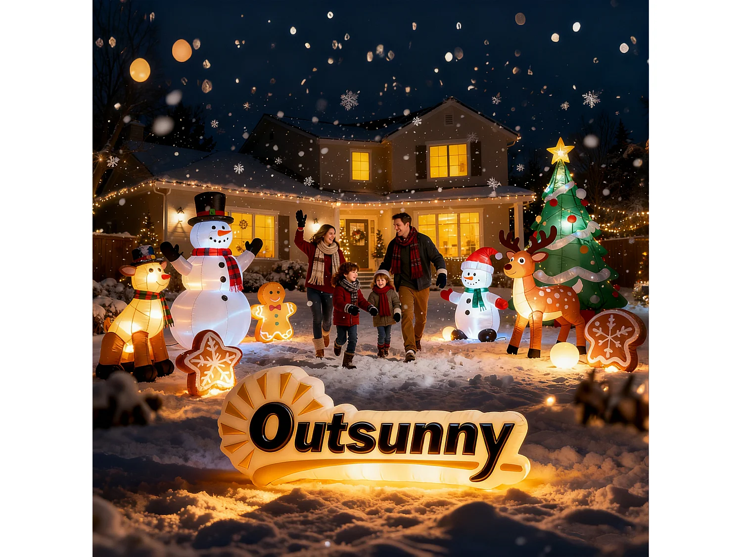 Traîneau Père Noël gonflable LED avec 2 rennes - matériel fixation et souffleur inclus - polyester