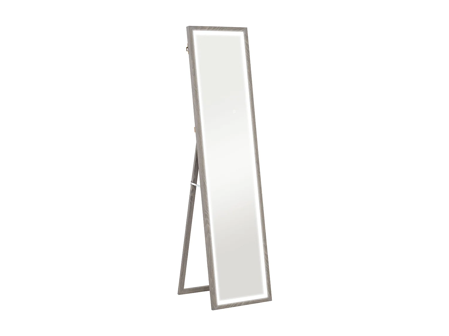 Grand miroir LED pleine longueur 40 x 160 cm autoportant ou à fixer - 3 couleurs luminosité réglable - effet bois gris