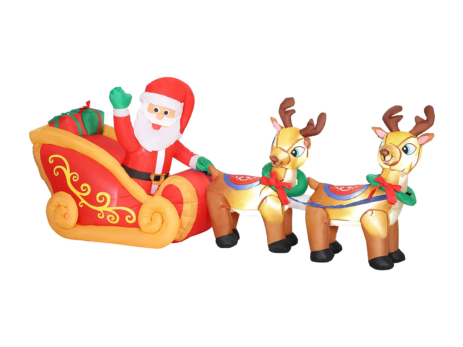 Traîneau Père Noël gonflable LED avec 2 rennes - matériel fixation et souffleur inclus - polyester