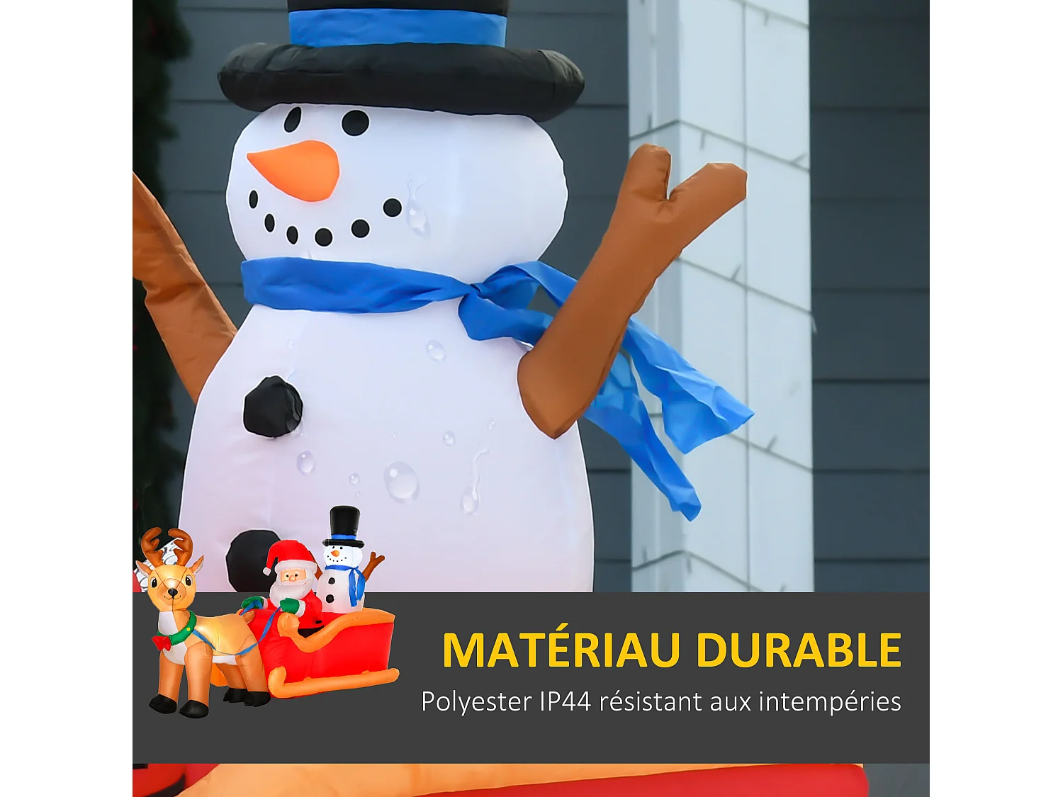 Traîneau Père Noël gonflable LED avec renne bonhomme de neige - matériel fixation et souffleur inclus