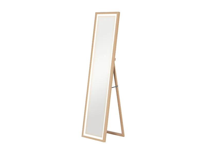 Grand miroir LED pleine longueur 40 x 160 cm autoportant ou à fixer - 3 couleurs luminosité réglable - effet bois