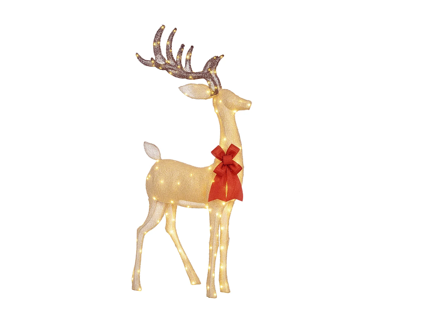 Grand renne de Noël lumineux H. 135 cm - renne lumineux extérieur 137 LED blanc chaud - noeud rouge