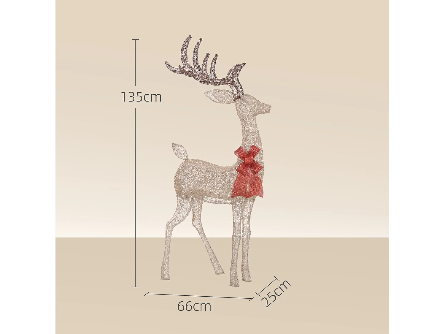 Grand renne de Noël lumineux H. 135 cm - renne lumineux extérieur 137 LED blanc chaud - noeud rouge