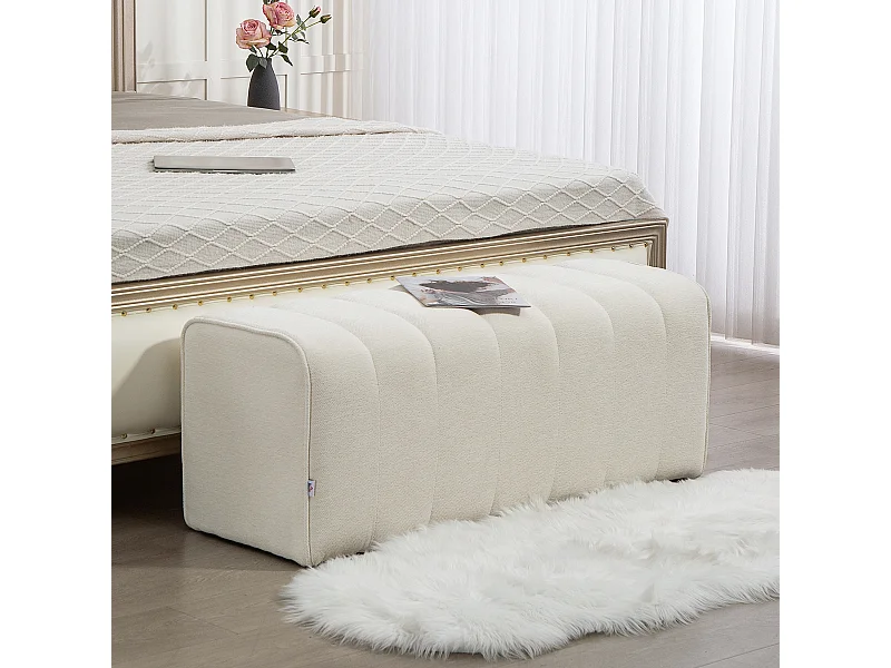 Bout de lit banquette design courbes arrondies matelassées dim. 110 x 40 x 44 cm toucher lin crème