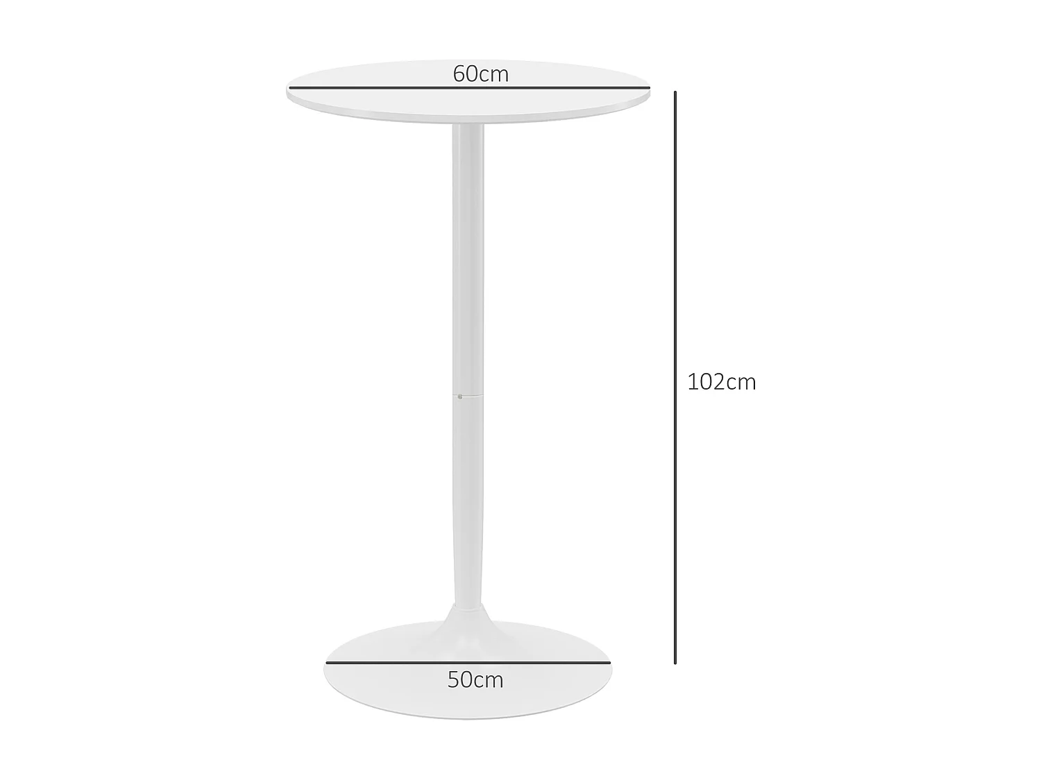 Table de bar ronde style contemporain dim. 60L x 60l x 102H cm blanc