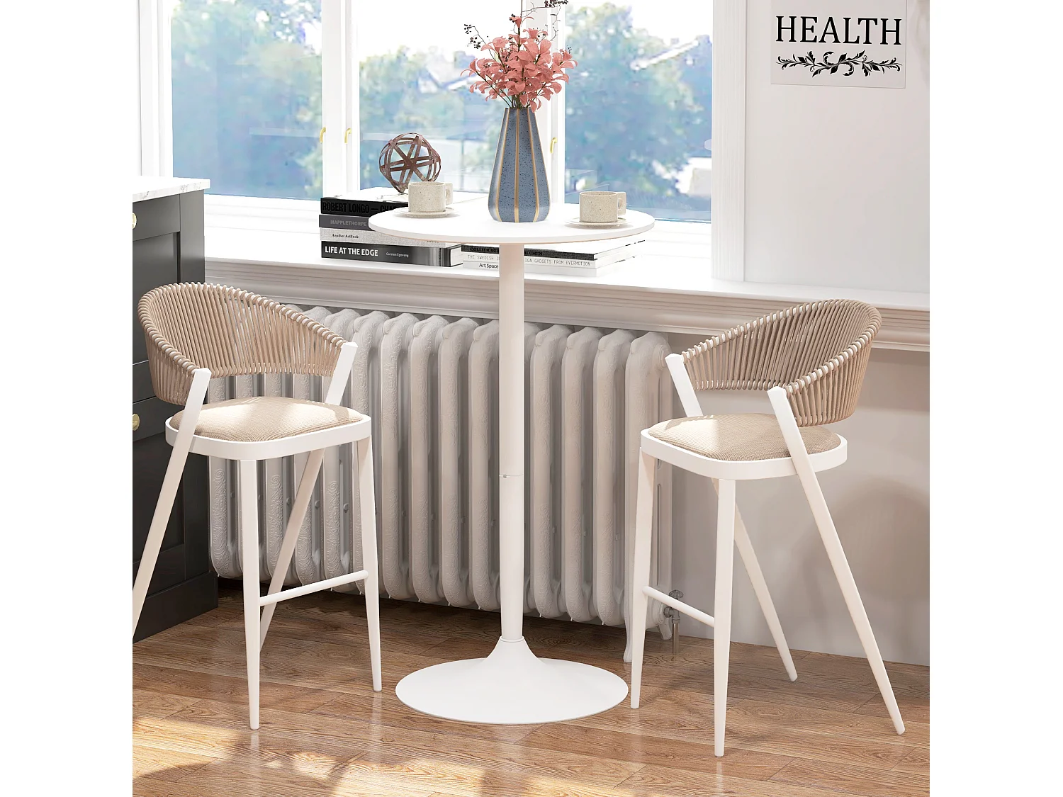 Table de bar ronde style contemporain dim. 60L x 60l x 102H cm blanc