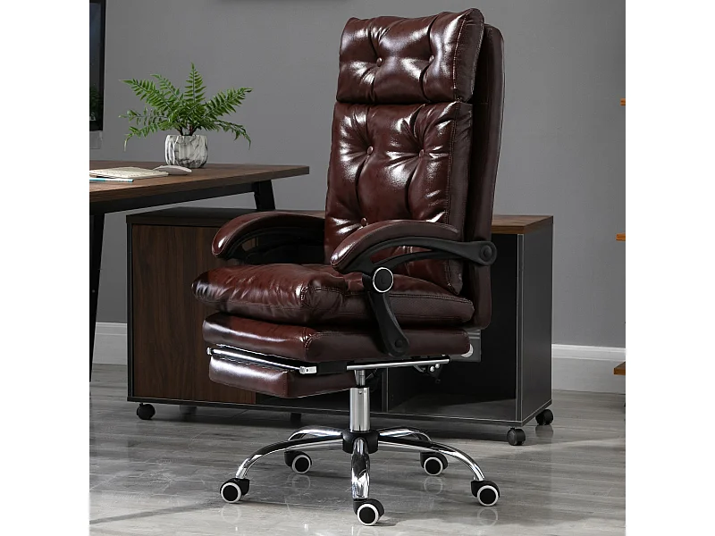 Fauteuil de bureau ergonomique Vinsetto avec dossier inclinable et repose-pied rétractable, cuir synthétique marron