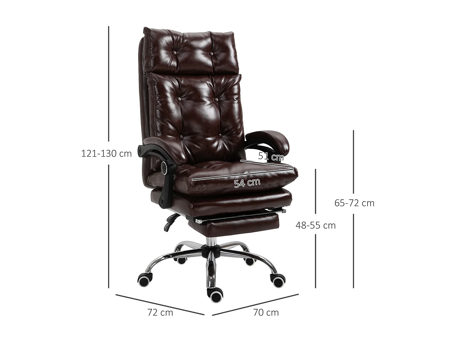 Fauteuil de bureau ergonomique Vinsetto avec dossier inclinable et repose-pied rétractable, cuir synthétique marron