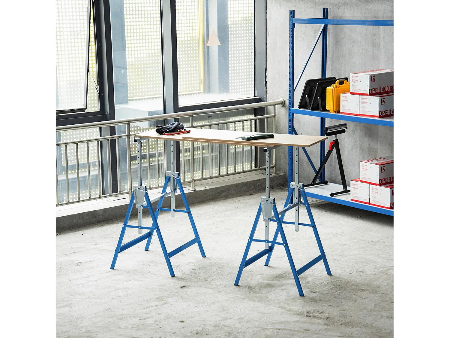 Lot de 2 tréteaux pliables télescopiques hauteur réglable 80-130 cm bleu