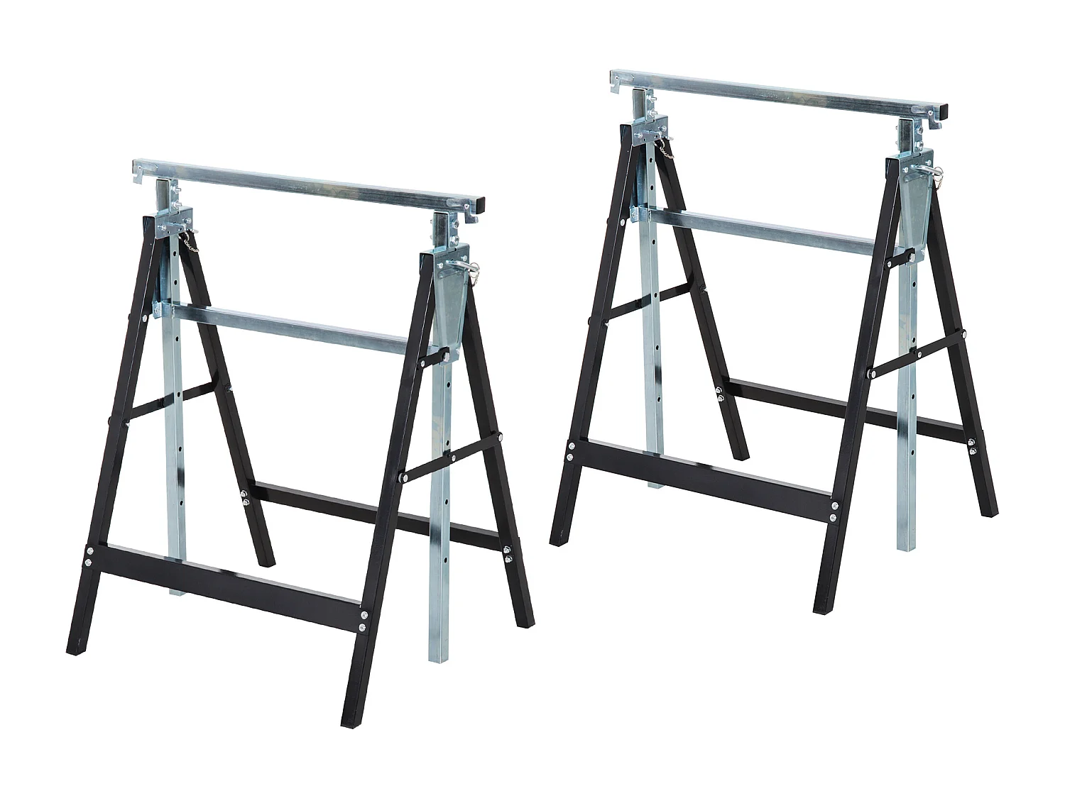 Lot de 2 tréteaux pliables télescopiques hauteur réglable 80-130 cm noir