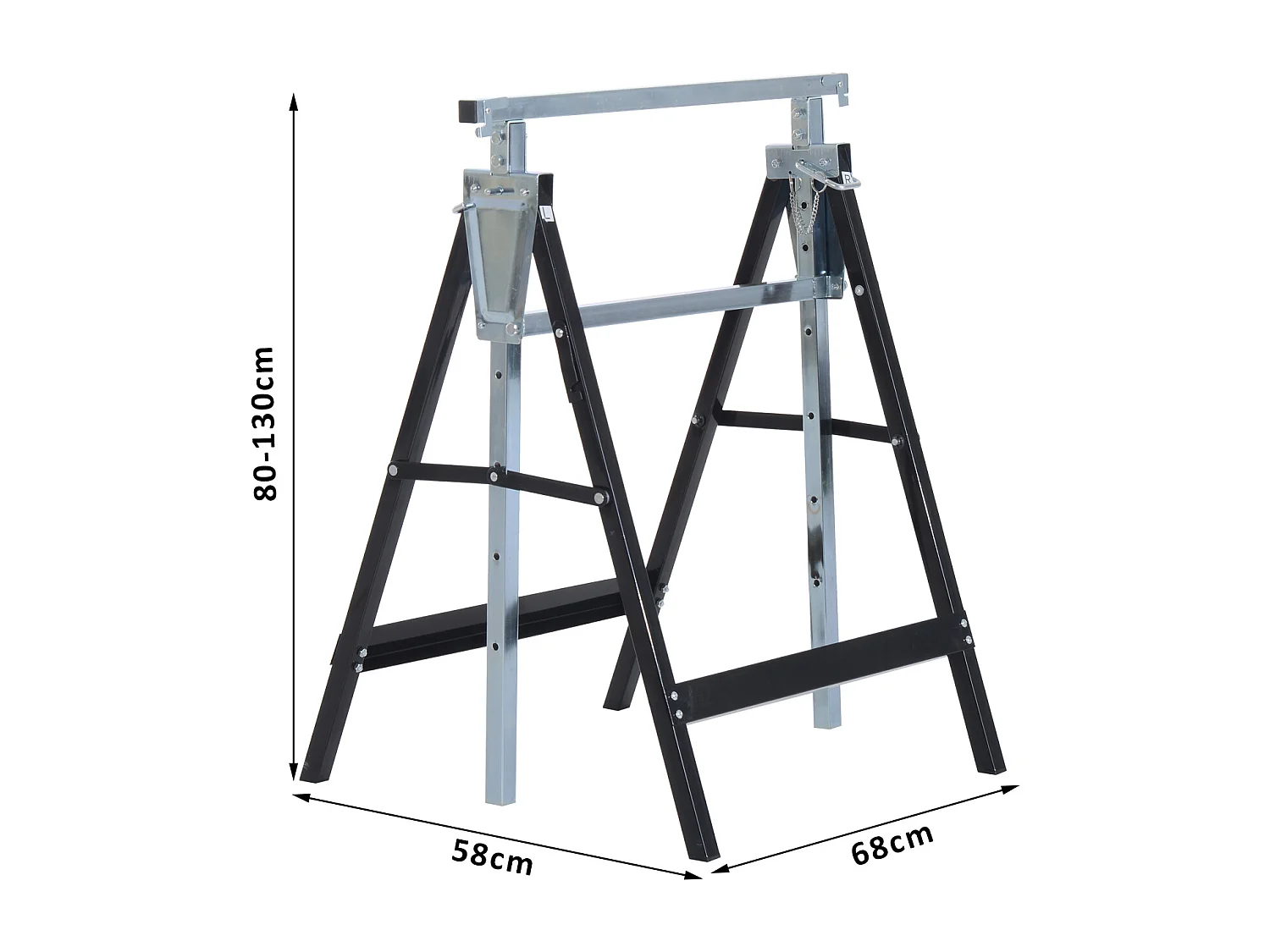 Lot de 2 tréteaux pliables télescopiques hauteur réglable 80-130 cm noir