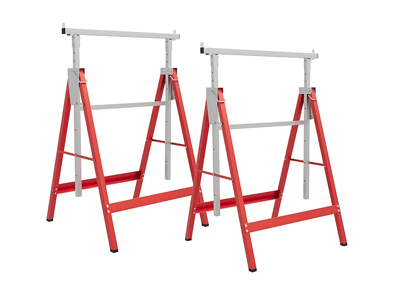 Lot de 2 tréteaux pliables télescopiques hauteur réglable 80-130 cm rouge