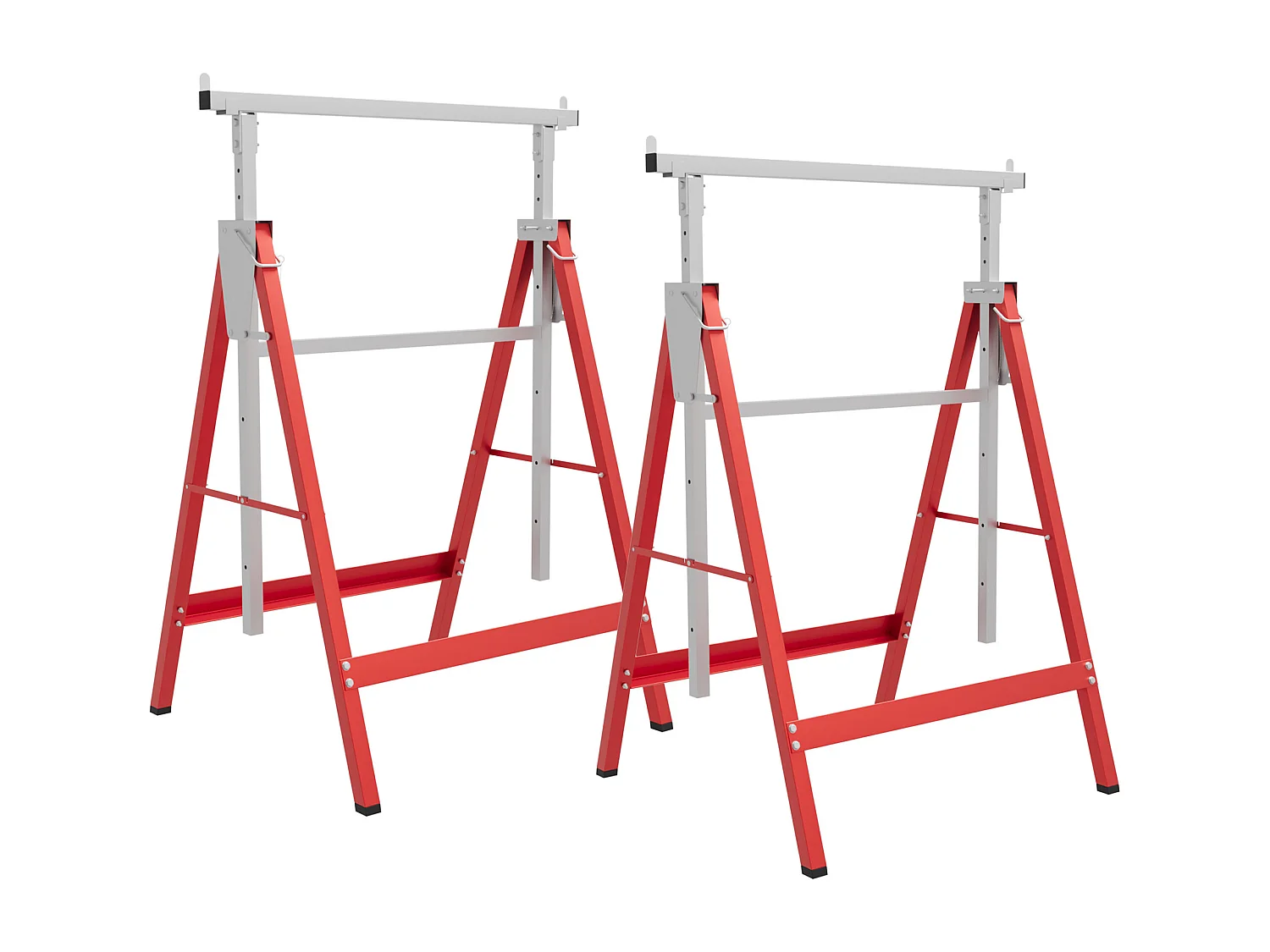 Lot de 2 tréteaux pliables télescopiques hauteur réglable 80-130 cm rouge