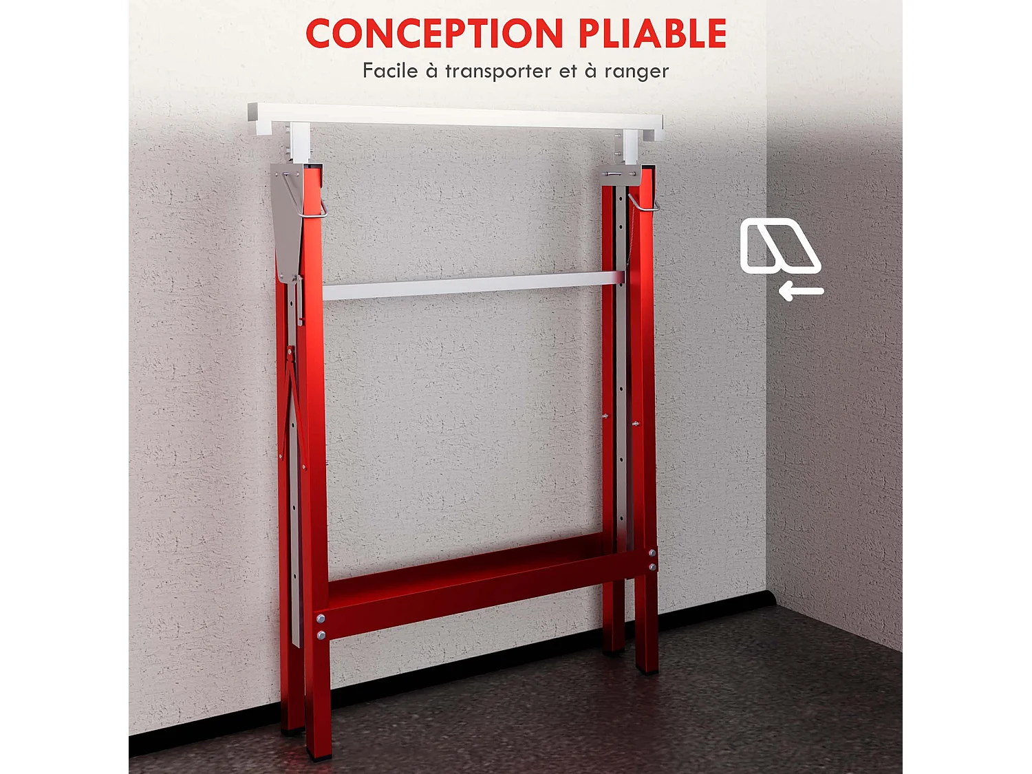 Lot de 2 tréteaux pliables télescopiques hauteur réglable 80-130 cm rouge