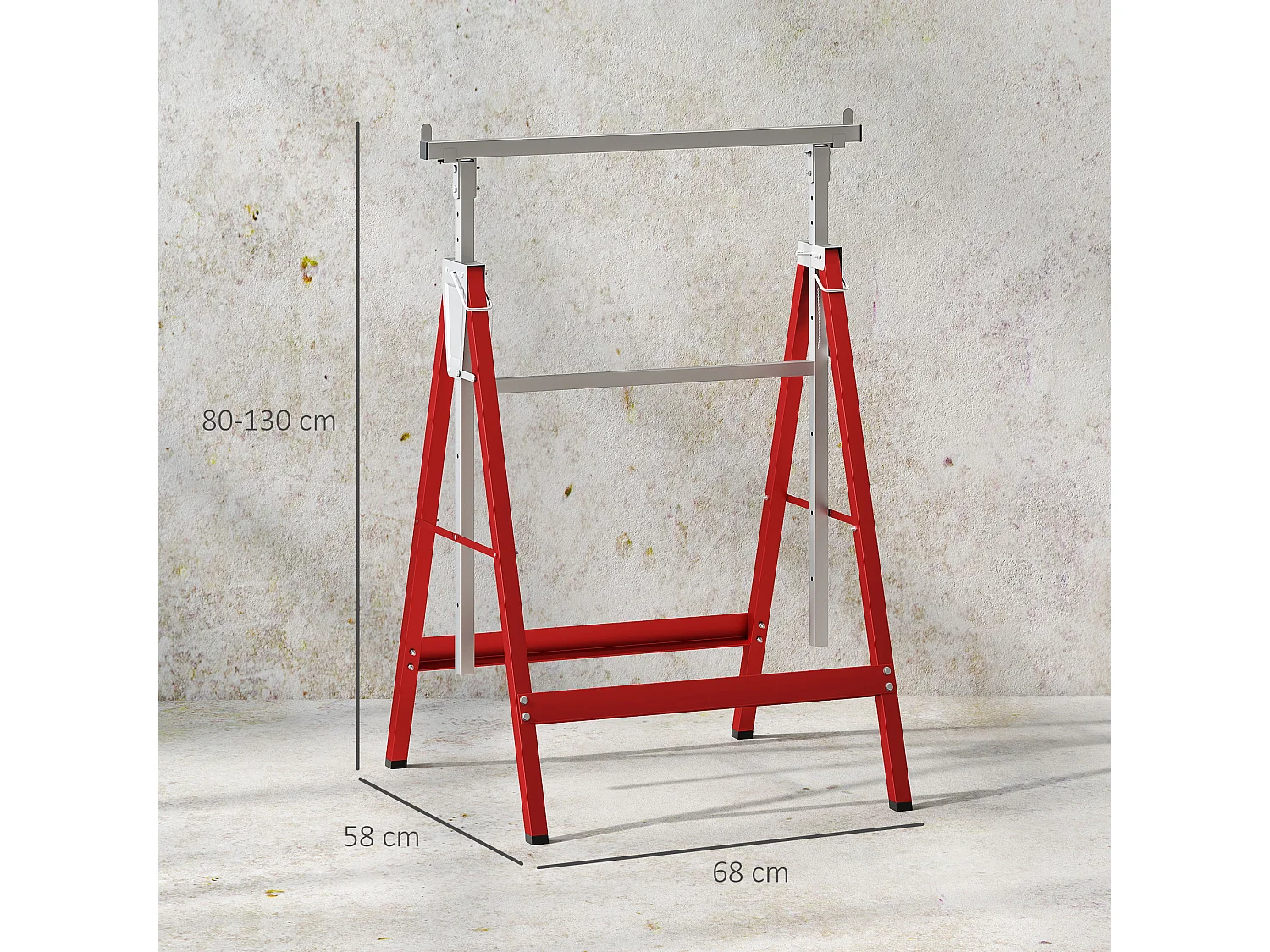 Lot de 2 tréteaux pliables télescopiques hauteur réglable 80-130 cm rouge