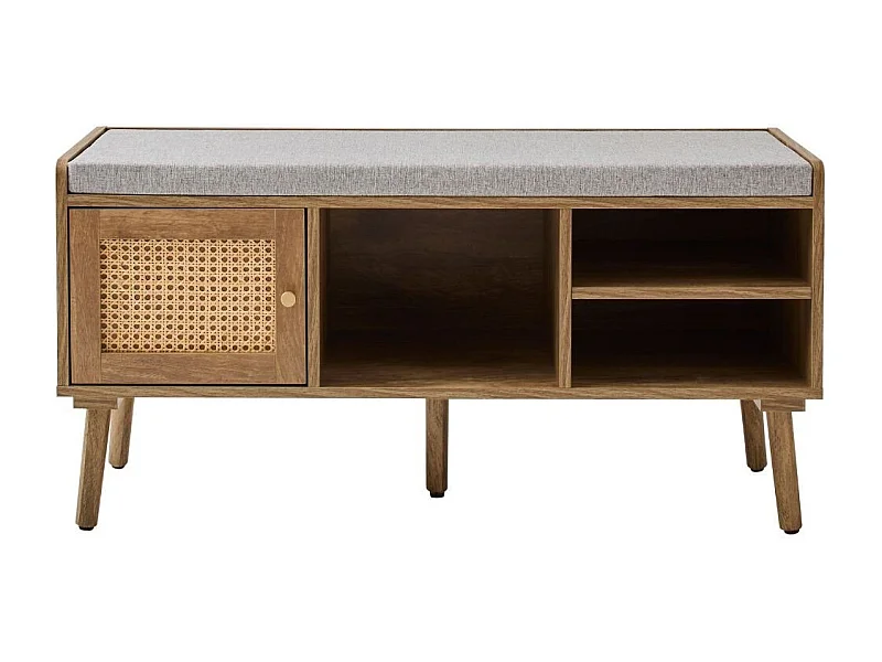 Banc à chaussures 1 porte avec façade en rotin L100 cm PALMO