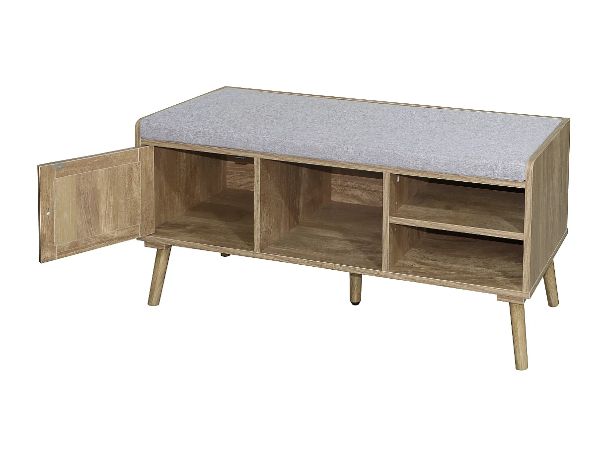 Banc à chaussures 1 porte avec façade en rotin L100 cm PALMO