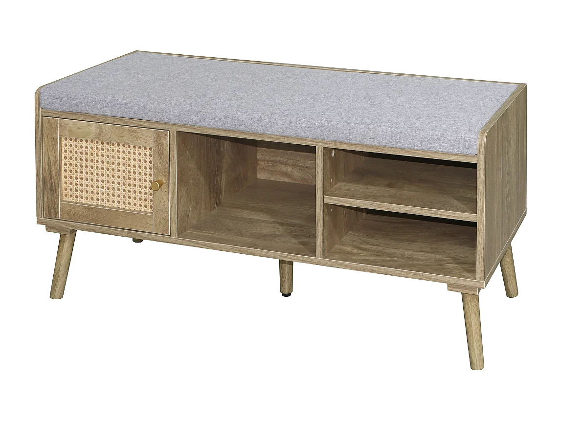 Banc à chaussures 1 porte avec façade en rotin L100 cm PALMO