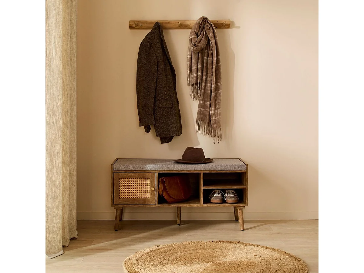 Banc à chaussures 1 porte avec façade en rotin L100 cm PALMO