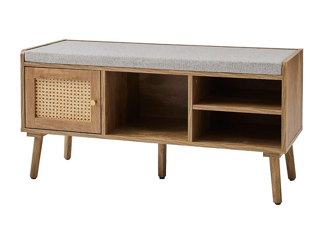 Banc à chaussures 1 porte avec façade en rotin L100 cm PALMO