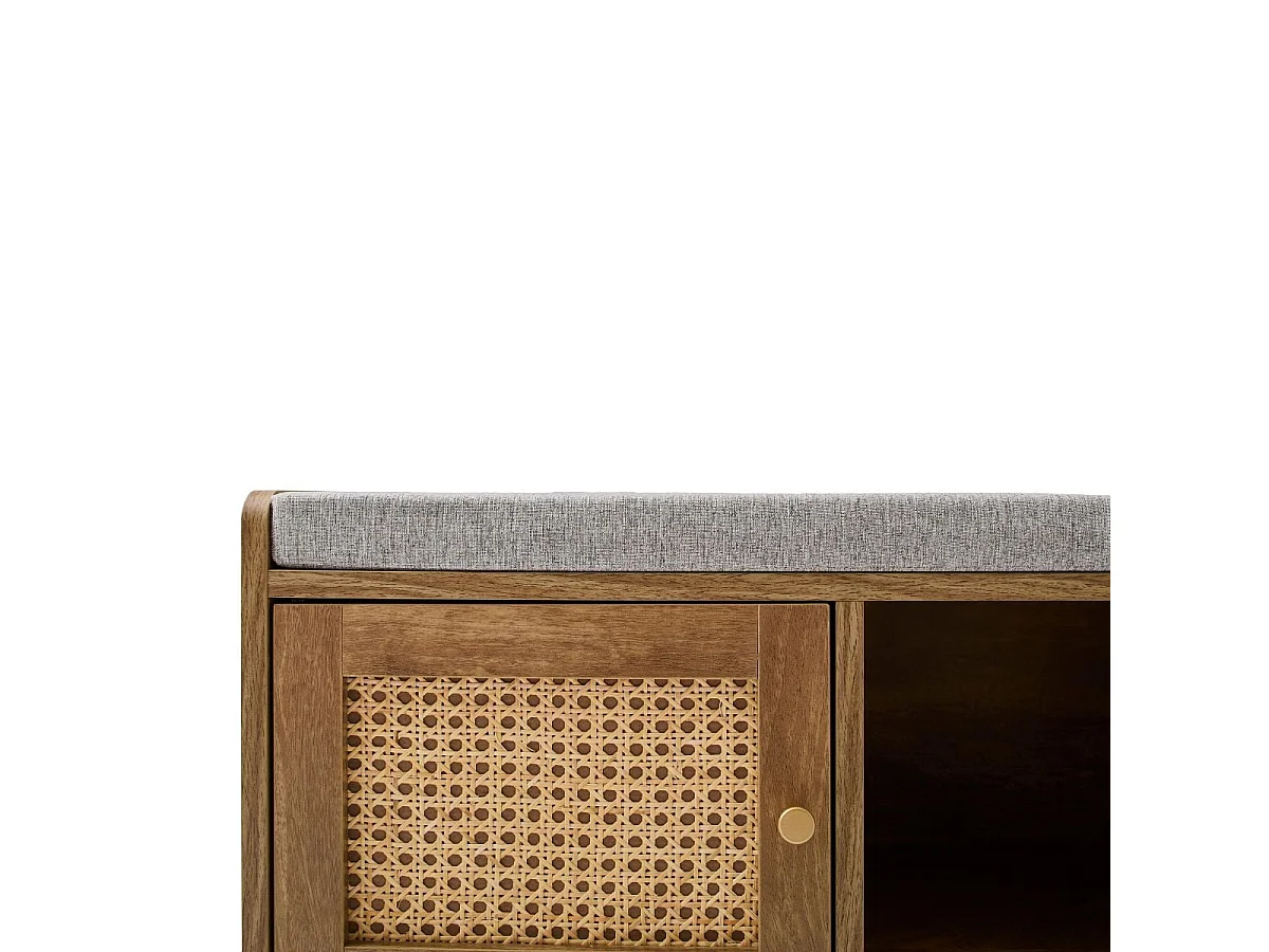 Banc à chaussures 1 porte avec façade en rotin L100 cm PALMO