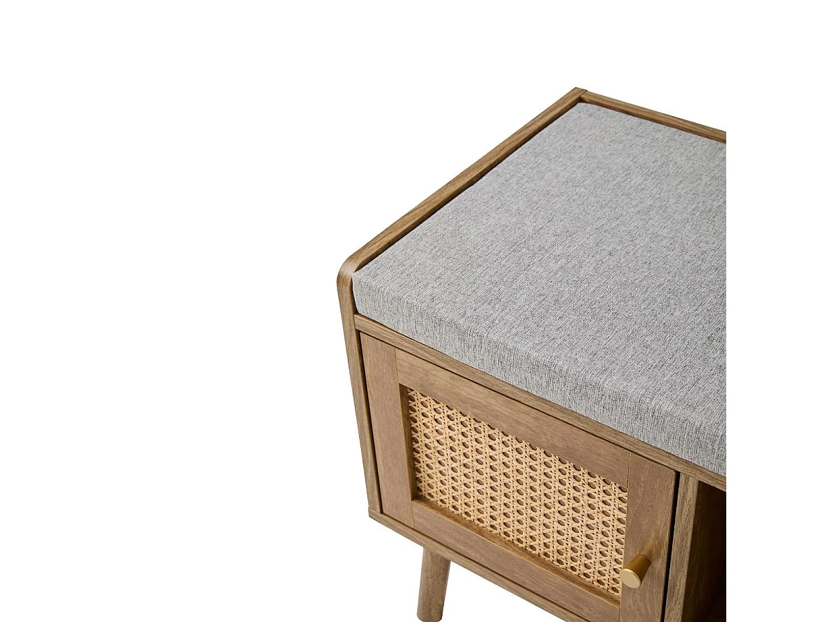 Banc à chaussures 1 porte avec façade en rotin L100 cm PALMO