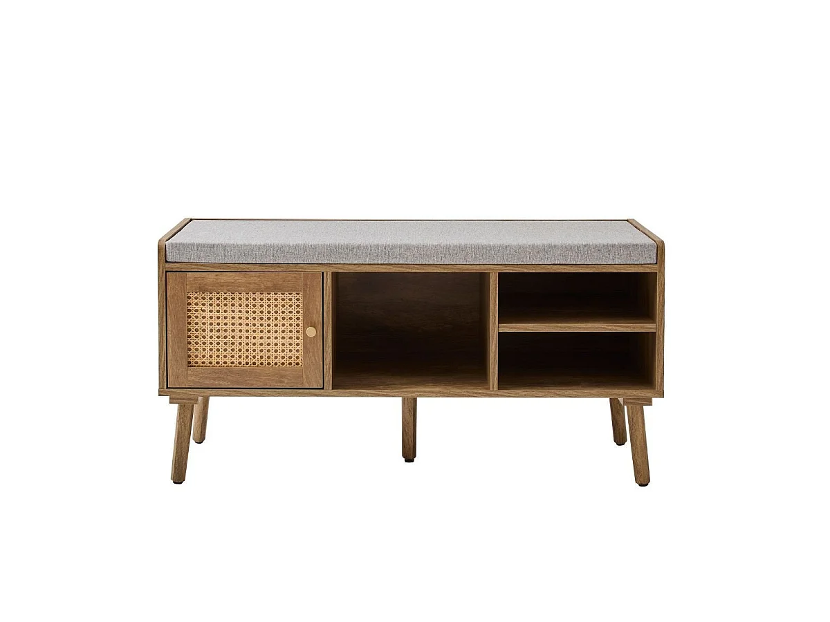 Shoe bench with 1 door and rattan front, 100 cm wide, PALMO