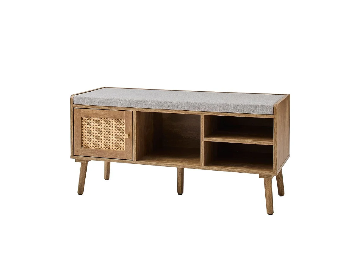 Shoe bench with 1 door and rattan front, 100 cm wide, PALMO